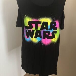 Star Wars Cold Shoulder Top Black neon paint splash Short sleeve Shirt L…